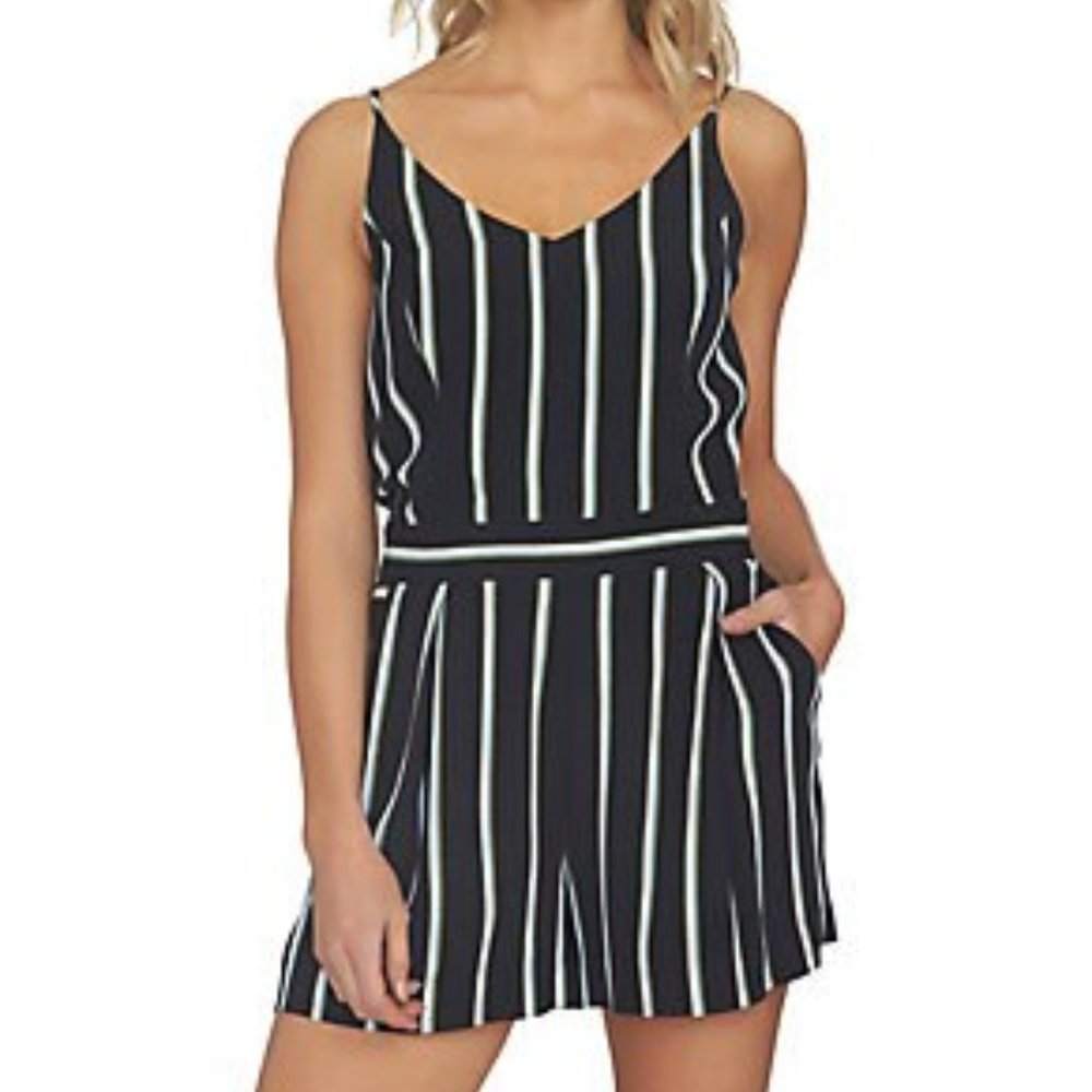 Nordstrom 1. State Stripe V-Neck Romper Rich Black